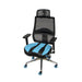 Scepter Gaming Chair in blue faux leather with blue casters.